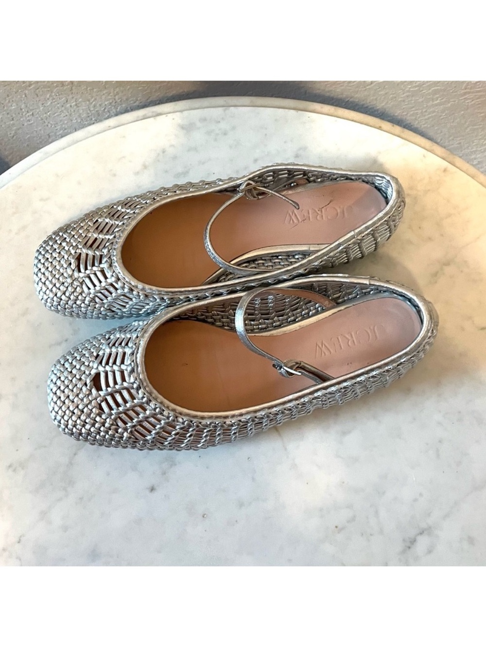 J. CREW Quinn Woven Leather Mary Jane’s‎ in Metallic Silver Size 6 1/2 - Picture 2 of 8